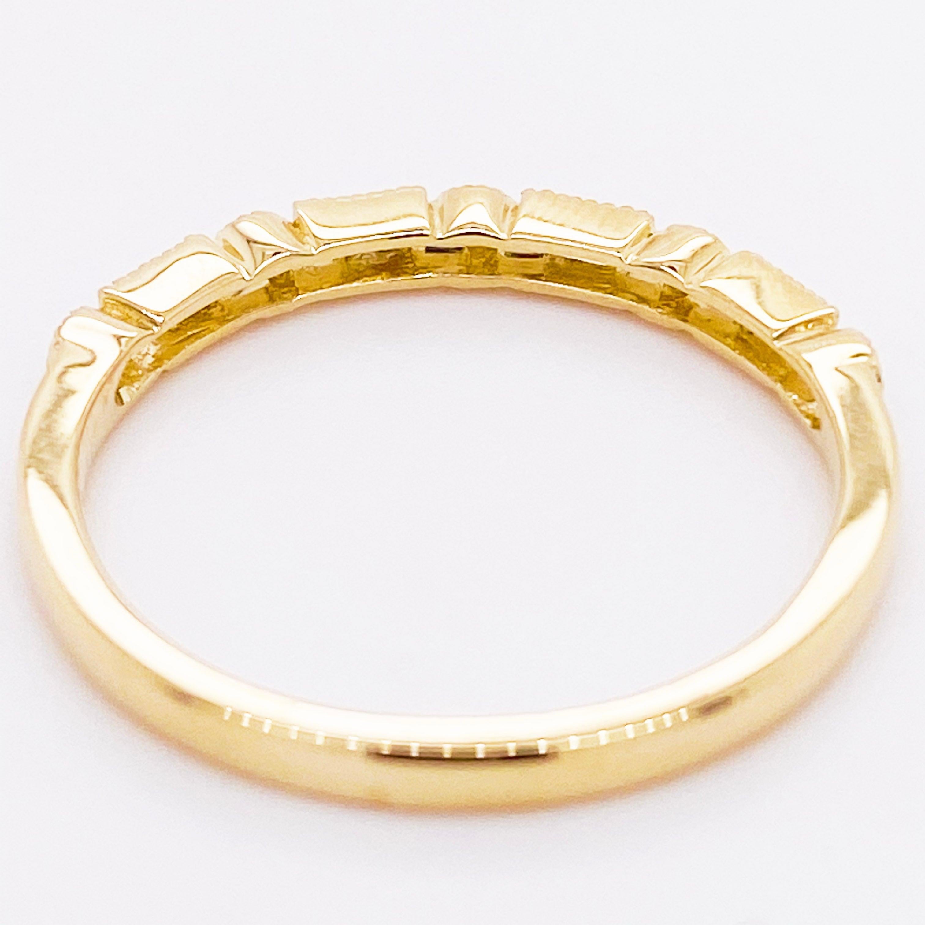 For Sale:  Diamond Millgrain Ring 14 Karat Gold Modern Baguette Diamond Band Sizable 5