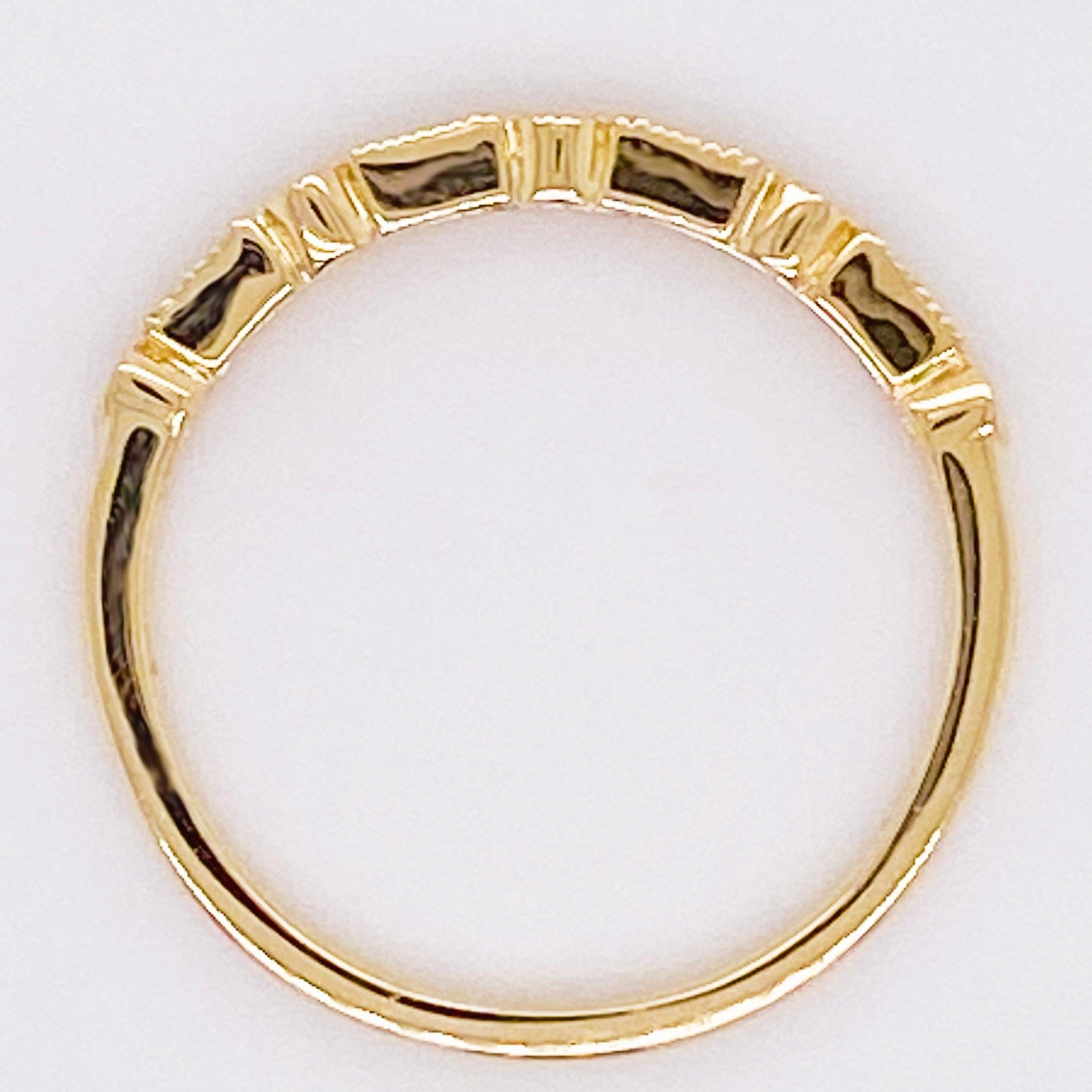 For Sale:  Diamond Millgrain Ring 14 Karat Gold Modern Baguette Diamond Band Sizable 6
