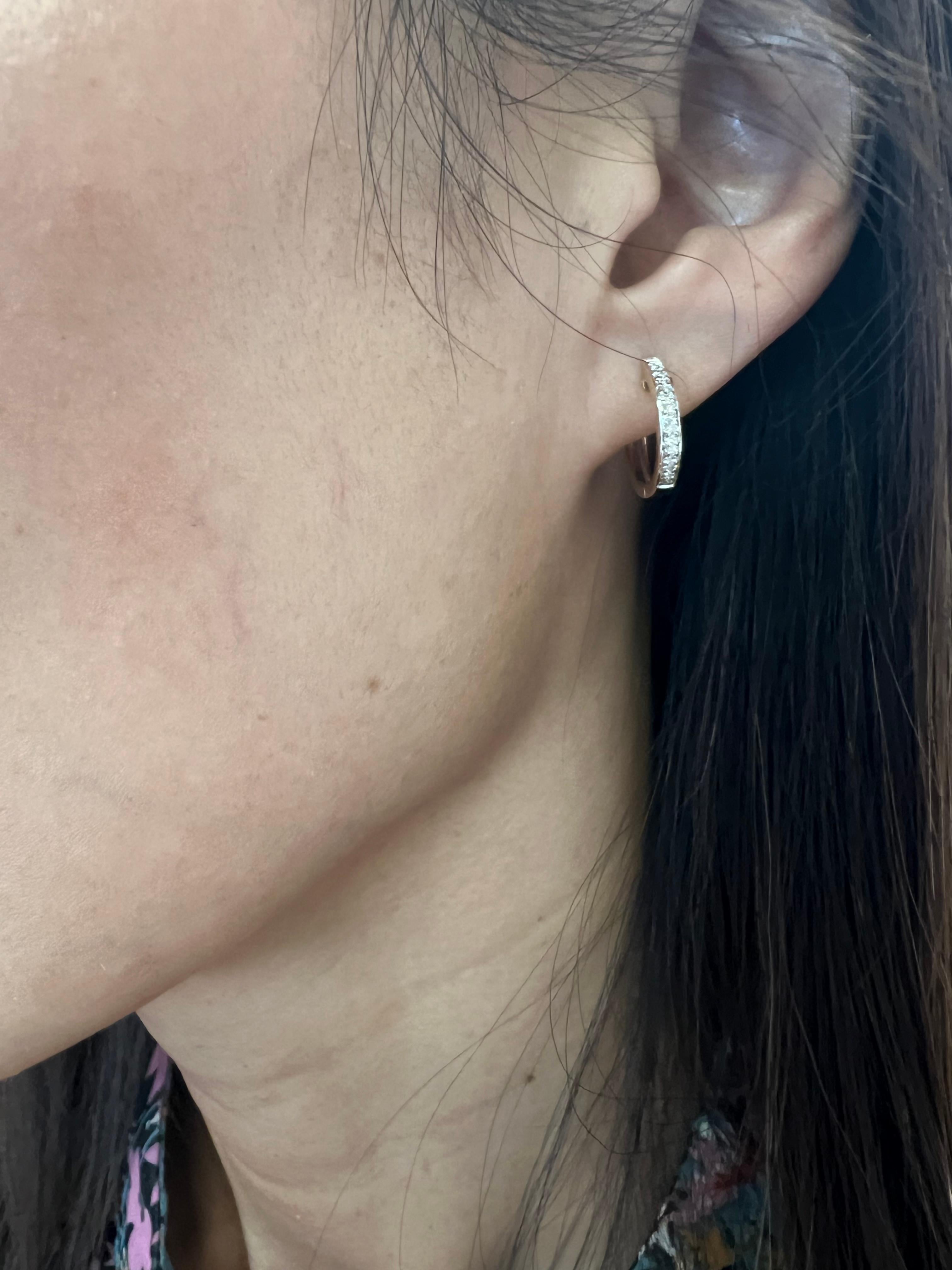 Round Cut Diamond Mini Huggie Hoop Earrings 14k Yellow Gold For Sale