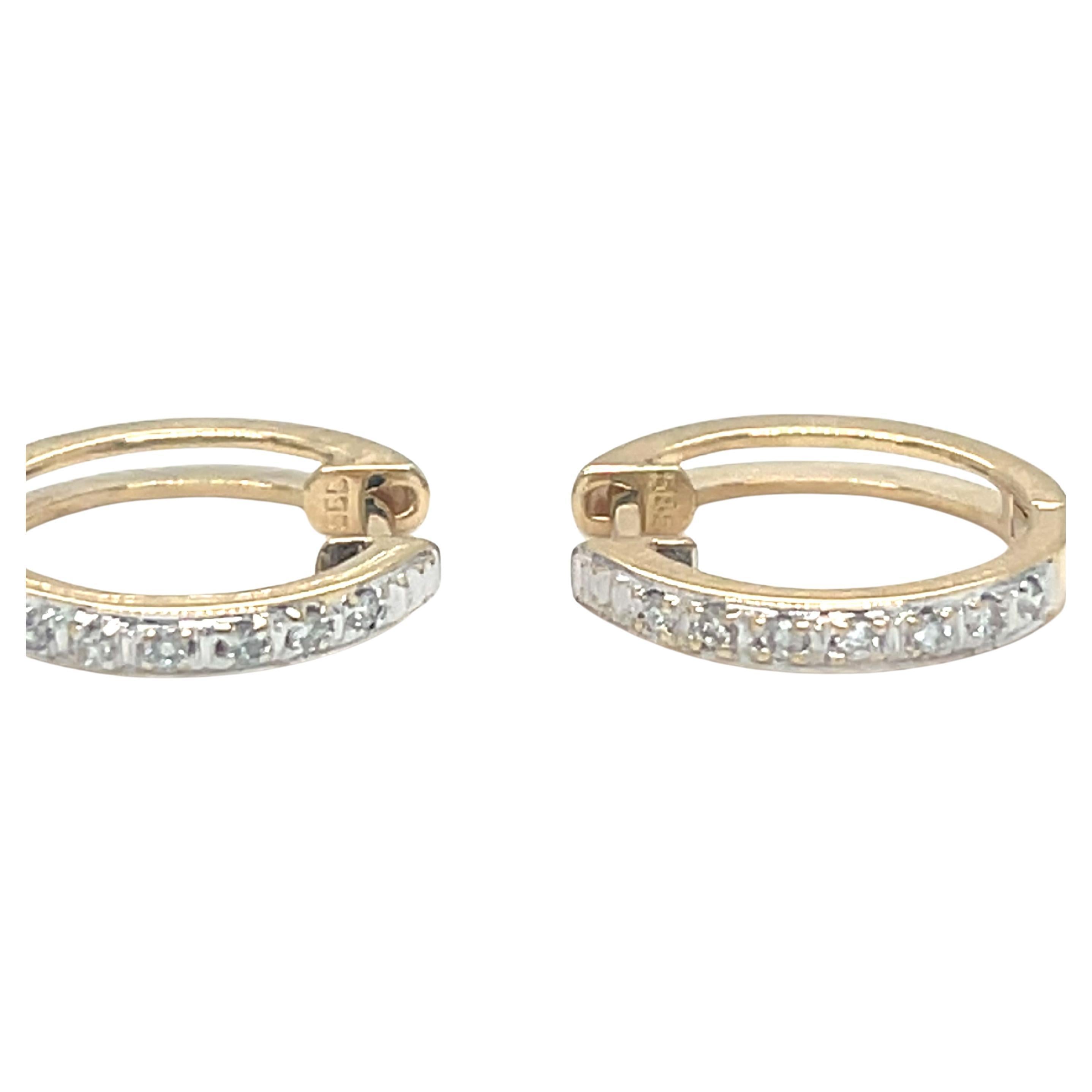 Diamond Mini Huggie Hoop Earrings 14k Yellow Gold In Excellent Condition For Sale In beverly hills, CA