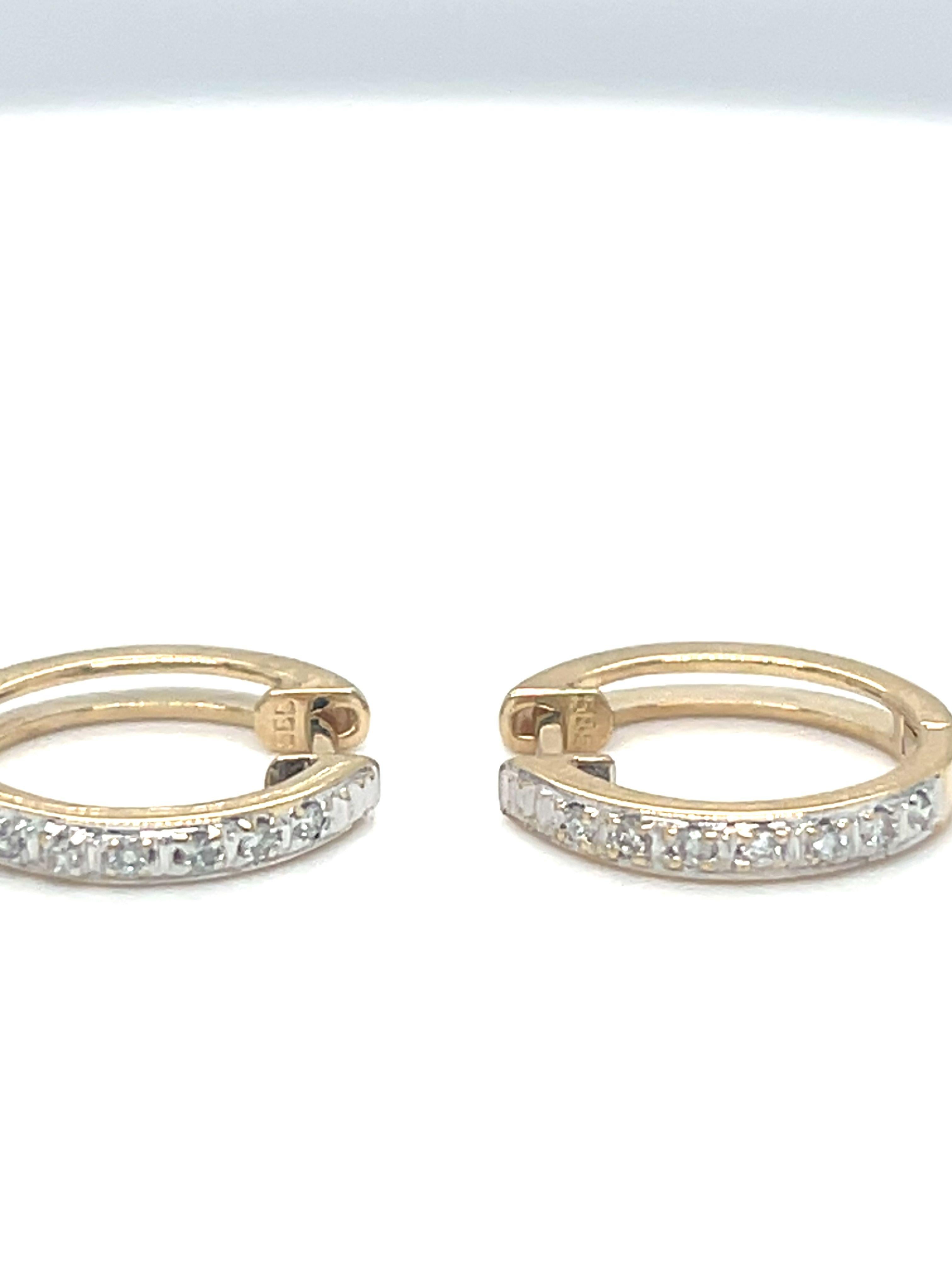 Women's or Men's Diamond Mini Huggie Hoop Earrings 14k Yellow Gold For Sale