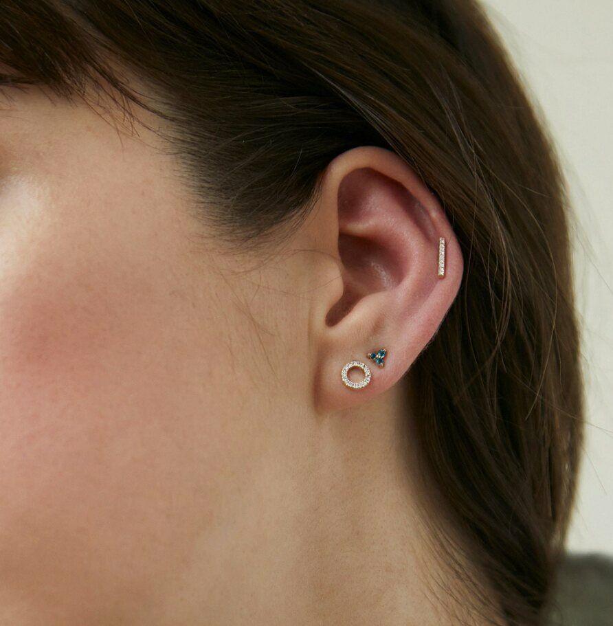 French Cut Diamond Mini Round Earring 14k Gold Studs Everyday Wear Ear Studs Body Jewelry For Sale