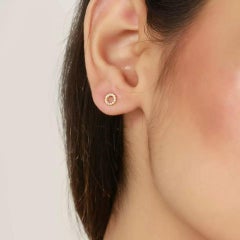 Diamond Minimalist Gold Halo Ear Studs in 14K Solid Gold