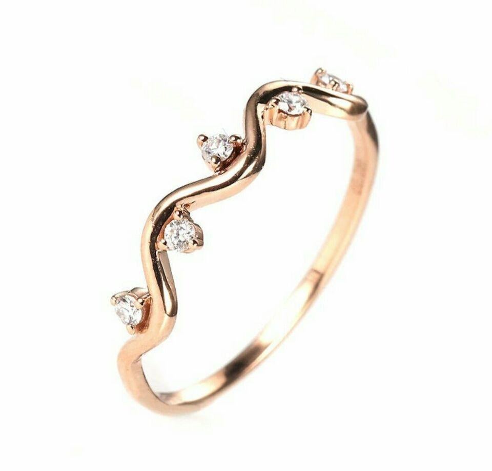 Art Deco Diamond Minimalist Promise Ring 14k Solid Gold Eternity Wedding Statement Ring. For Sale