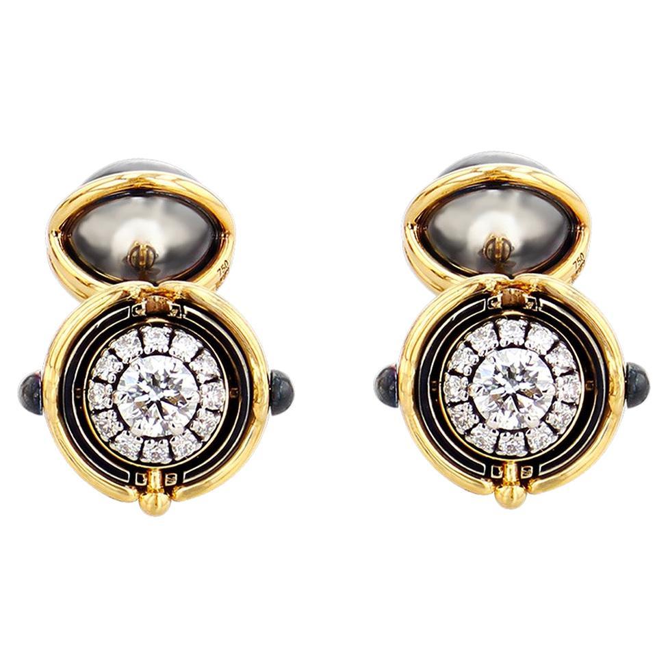Diamond Mira Cufflinks in 18k Yellow Gold by Elie Top For Sale