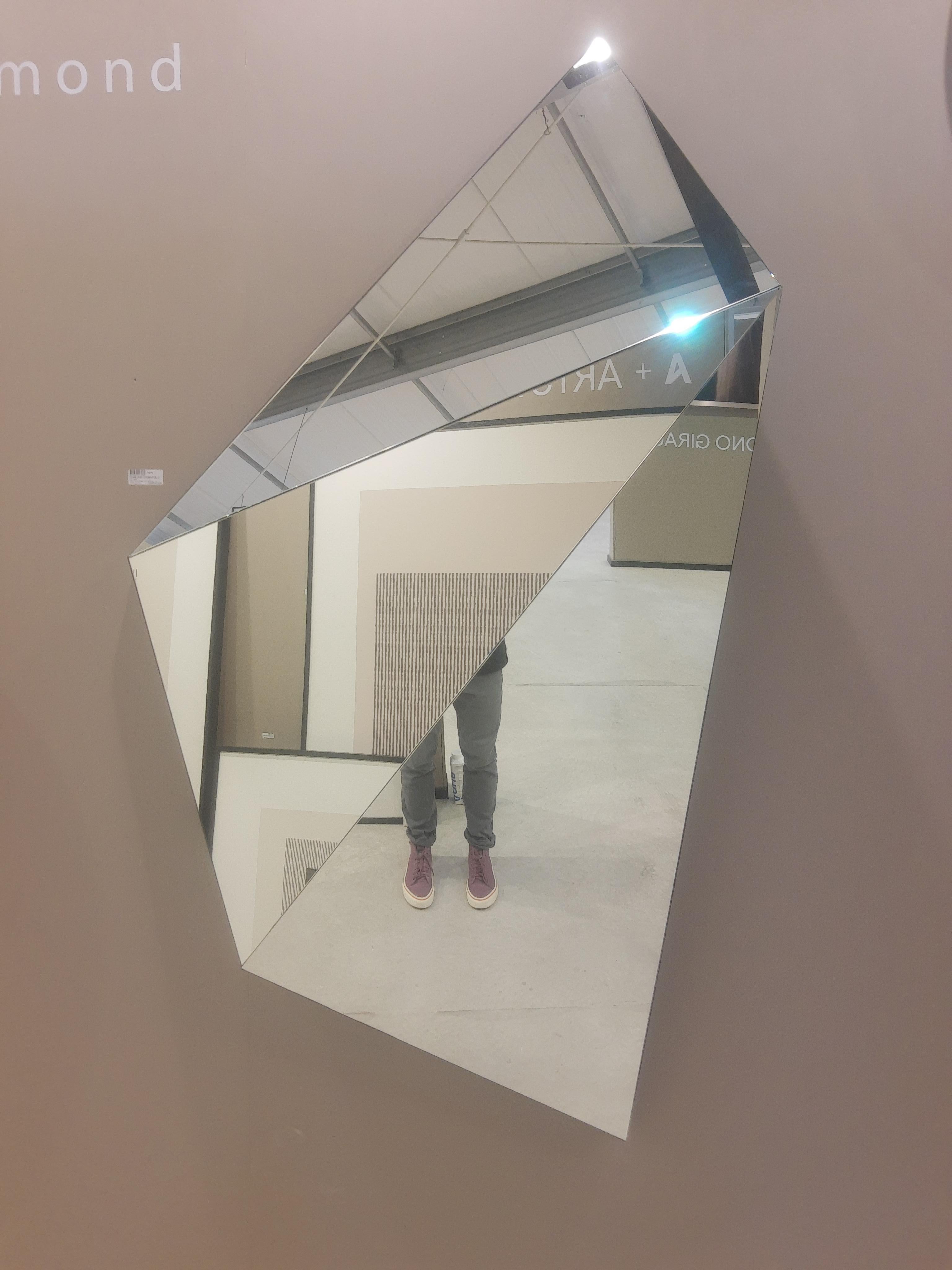 Contemporary Diamond mirror with faceted reflections at different angles For Sale