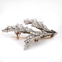 Diamond Mistletoe Leaf Brooch, France, circa 1880s