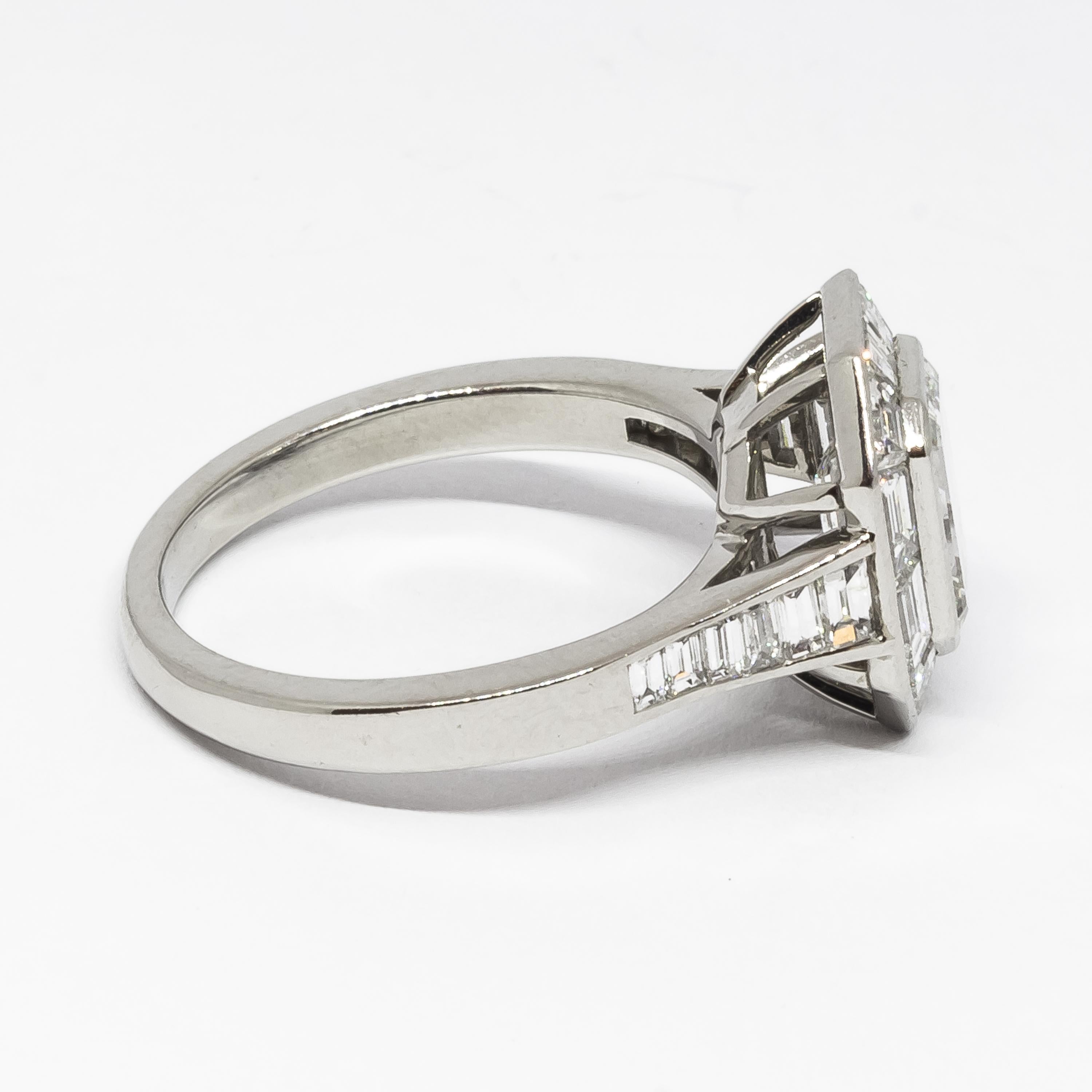 Emerald Cut Diamond Mitre Set Ring, 1.70 Carat