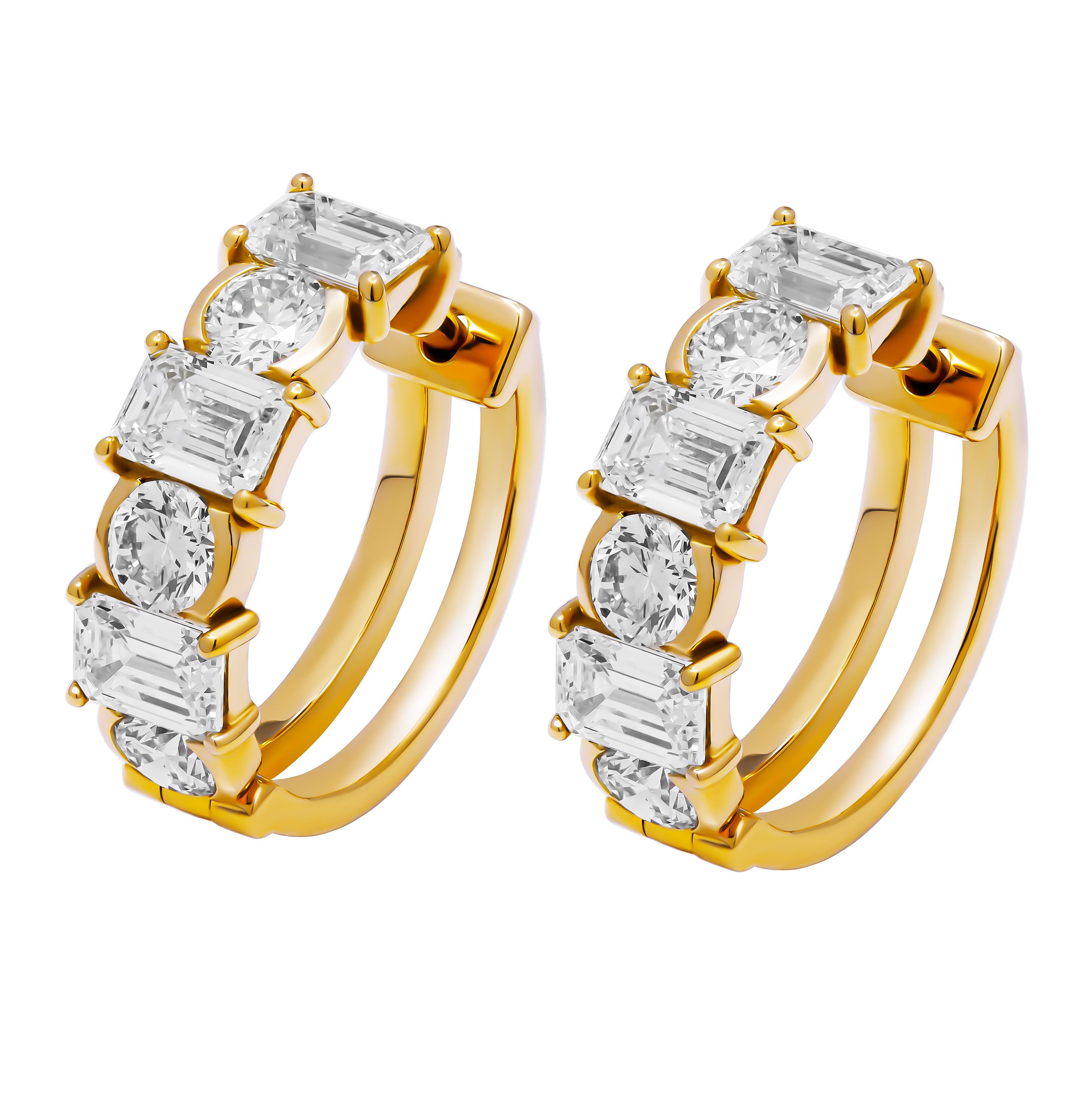 Modern Diamond Mixed Shape Hoop Earrings For Sale