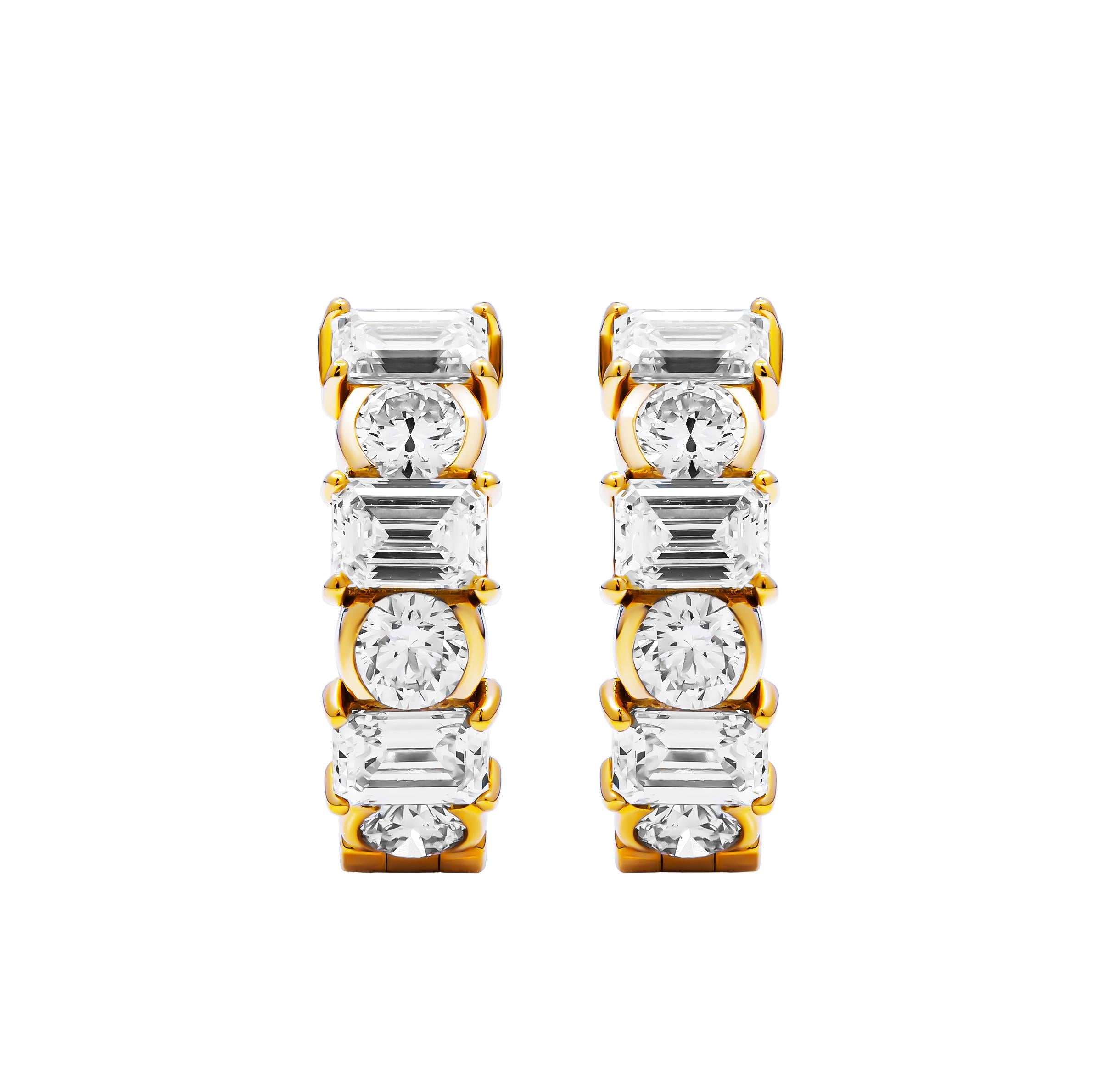 Mixed Cut Diamond Mixed Shape Hoop Earrings For Sale