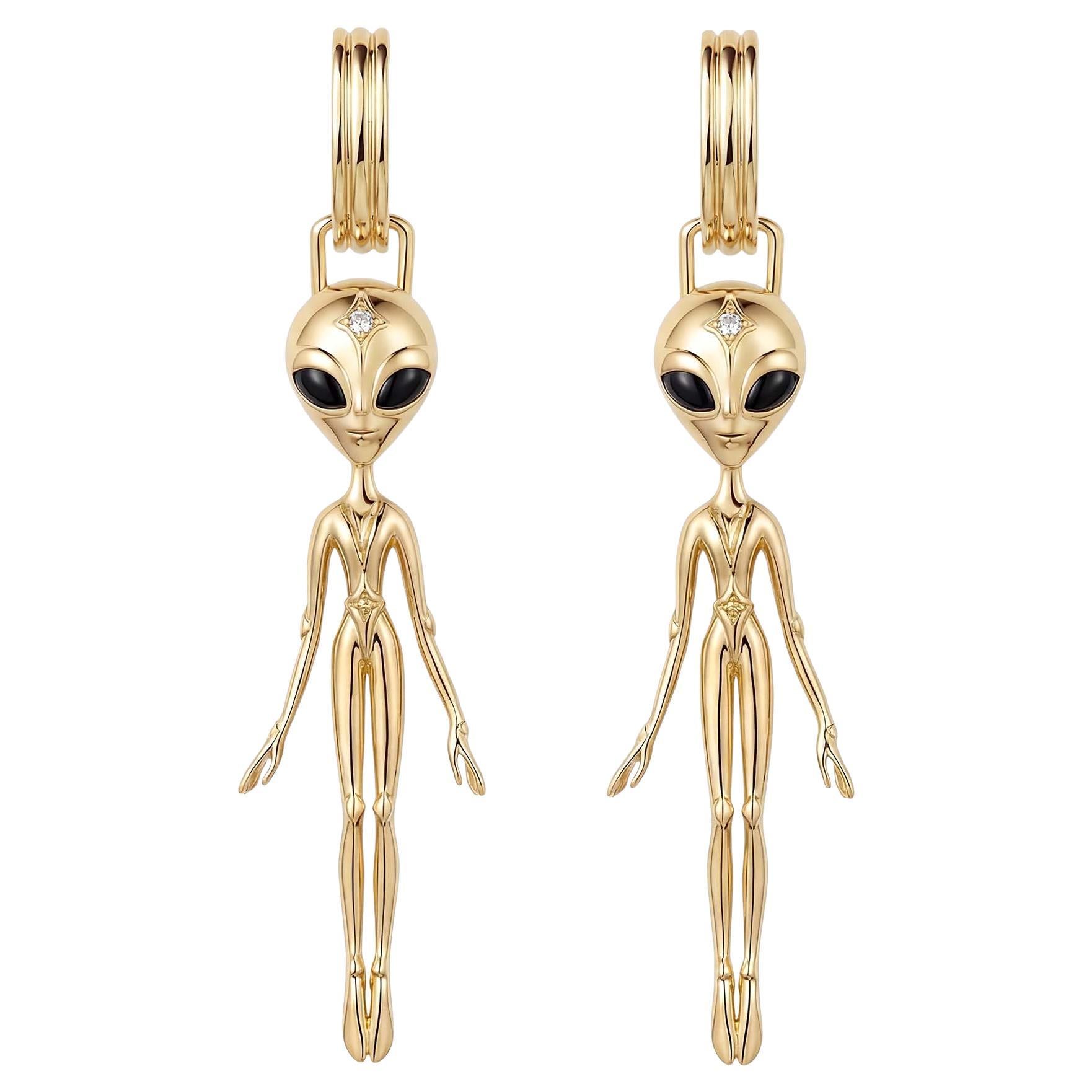 Diamond Mono Earrings in 18K Vermeil Gold – She’s an Alien