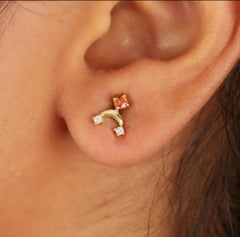 Boucle d'oreille lune diamant 14k Gold Spessartite Garnet Minimalist Stud Earring Gift.