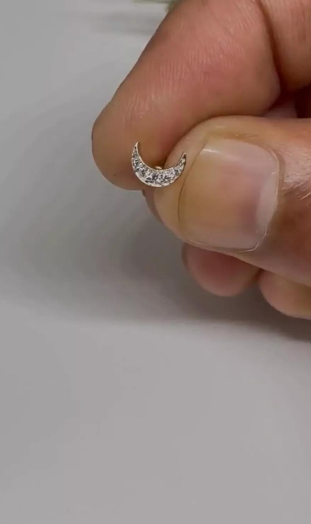 Diamond Moon Helix Earring Crescent Moon Tragus Earring 14K Solid Gold For Sale 5