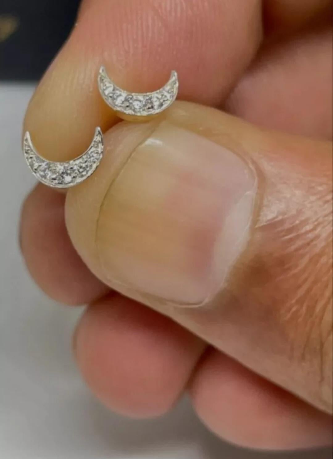 Diamond Moon Helix Earring Crescent Moon Tragus Earring 14K Solid Gold For Sale 1