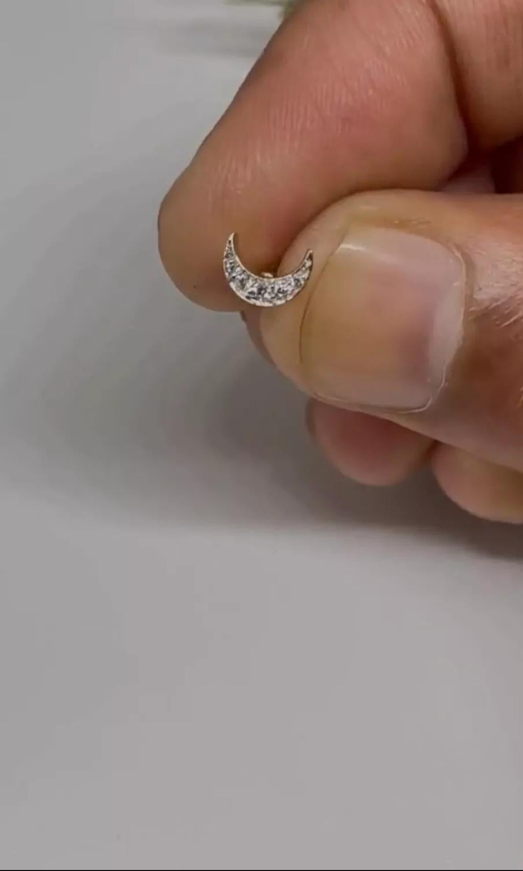 Diamond Moon Helix Earring Crescent Moon Tragus Earring 14K Solid Gold For Sale 3