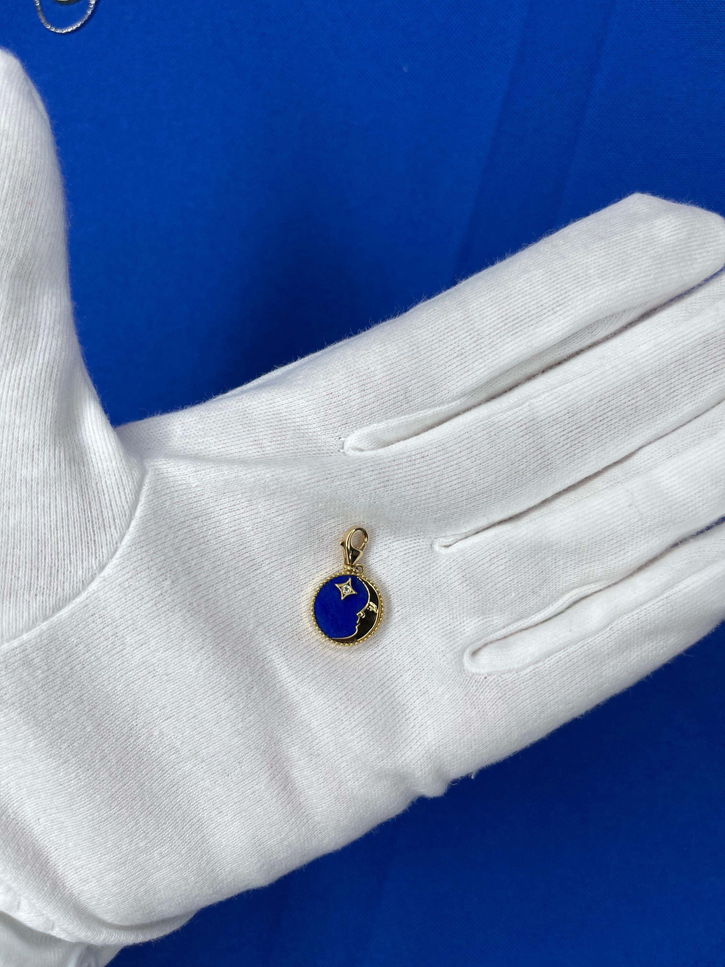 Diamond Lunar Moon Celestial Star Sky Gold Blue Lapis Lazuli Medallion Pendant For Sale 9