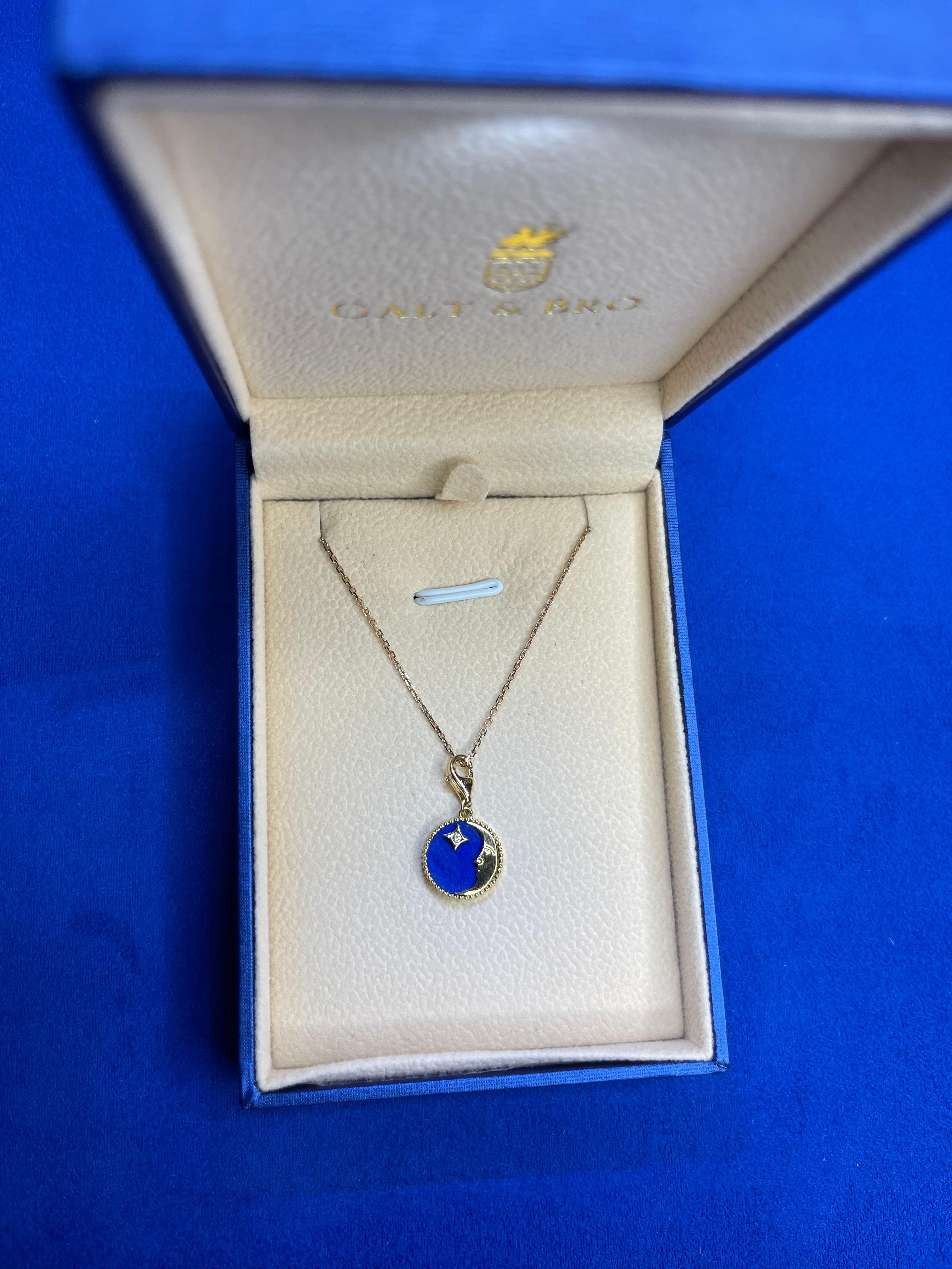 Diamond Lunar Moon Celestial Star Sky Gold Blue Lapis Lazuli Medallion Pendant For Sale 1