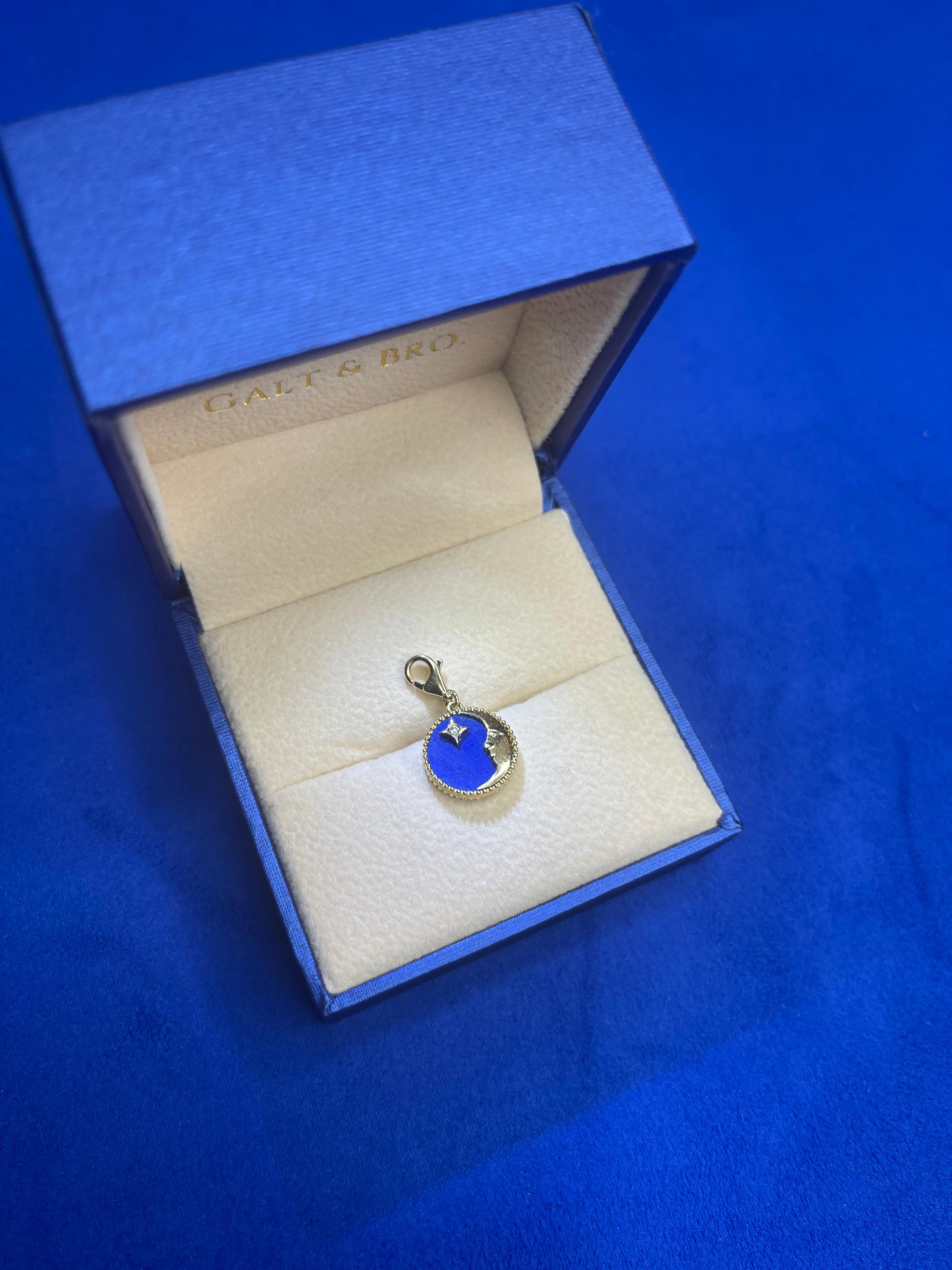 Diamond Lunar Moon Celestial Star Sky Gold Blue Lapis Lazuli Medallion Pendant For Sale 2