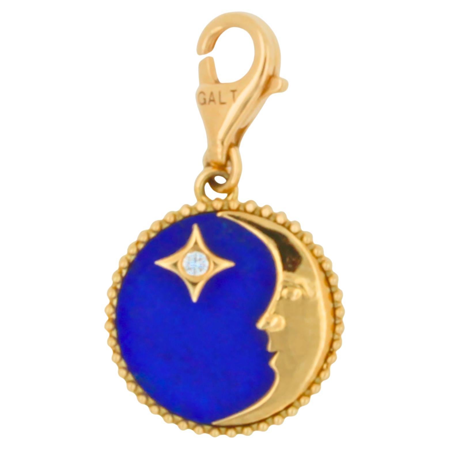 Diamond Lunar Moon Celestial Star Sky Gold Blue Lapis Lazuli Medallion Pendant For Sale