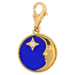 Pendentif médaillon étoile de lune céleste en or et lapis-lazuli bleu avec diamants