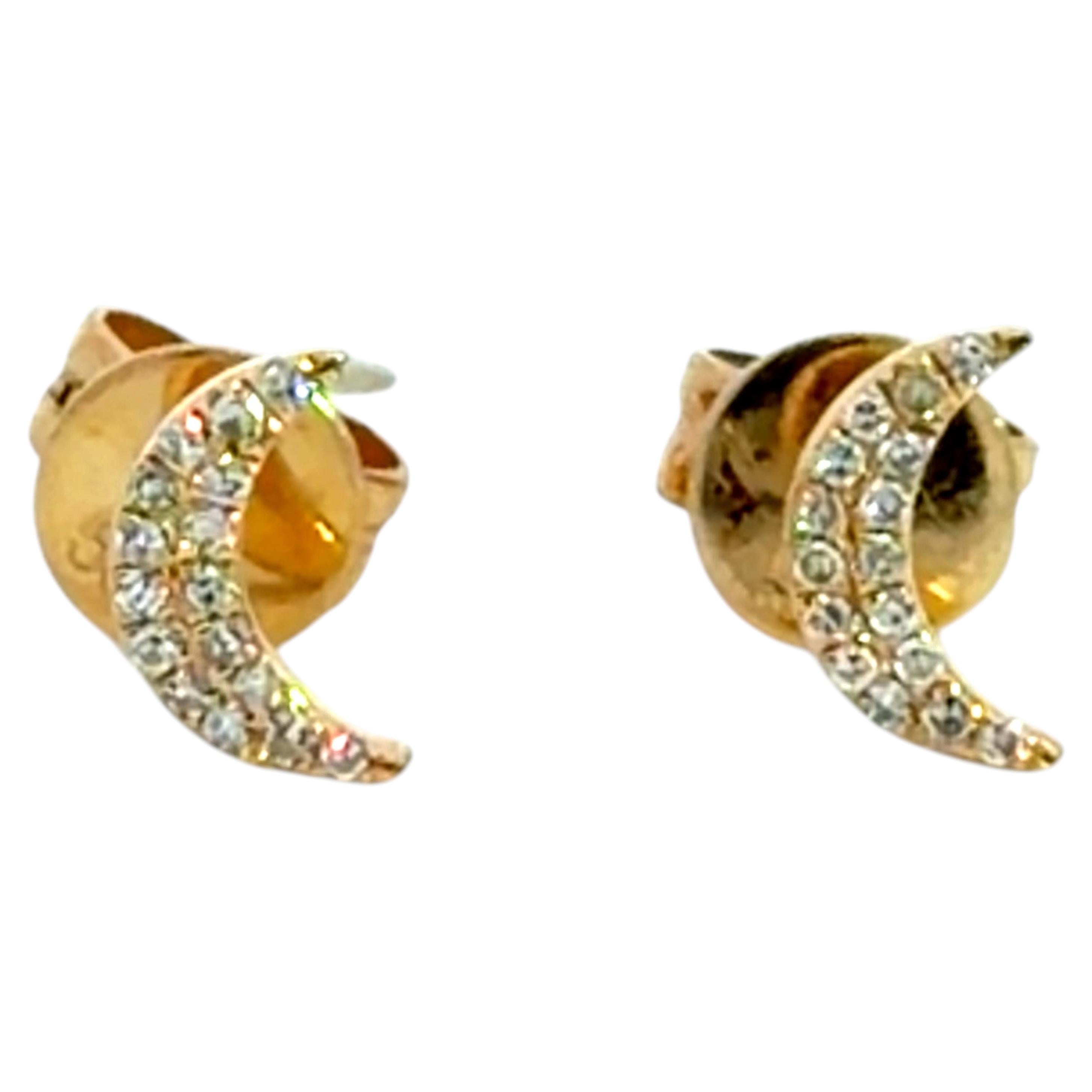 Diamond Moon Stud Earrings 14k Yellow Gold