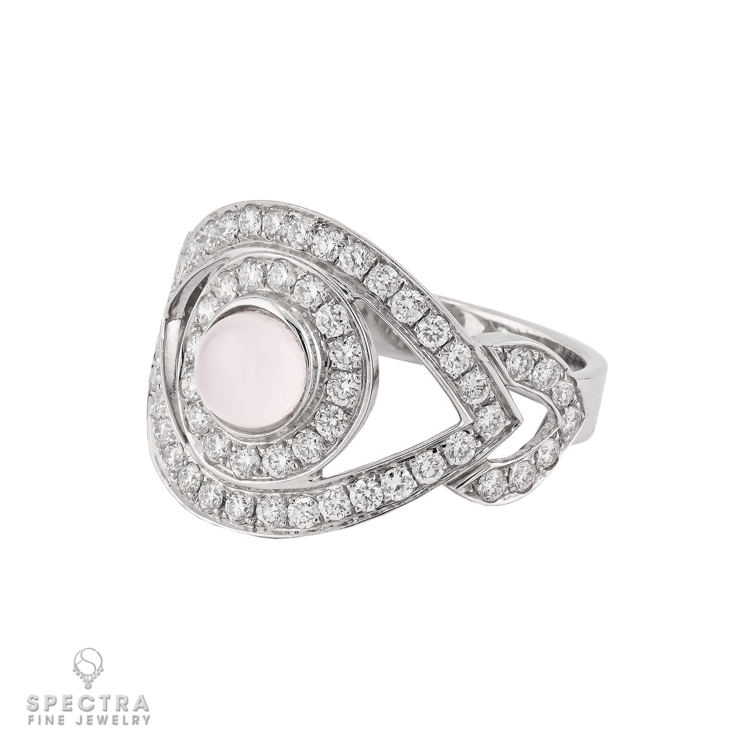 Contemporary Diamond Moonstone Against-Evil-Eye Cocktail Ring in 18kt Gold For Sale