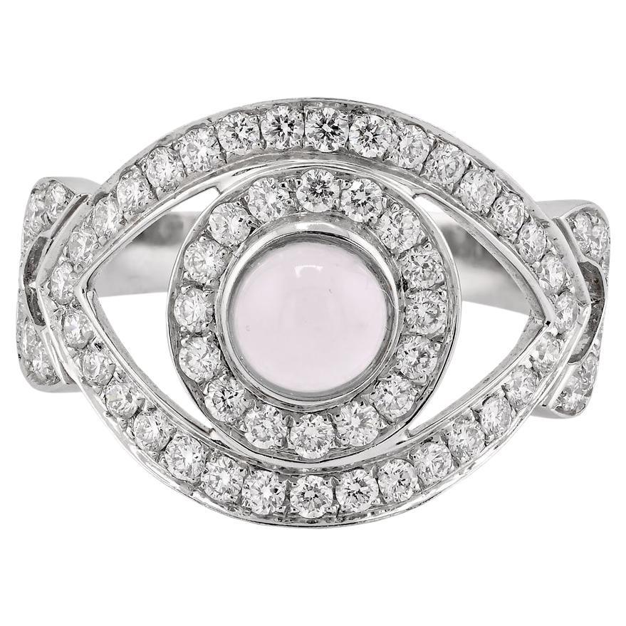 Diamond Moonstone Against-Evil-Eye Cocktail Ring in 18kt Gold For Sale