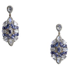 Diamond, Moonstone and Tanzanite Dangle Drop Earrings Diamond, Moonstone and Tanzanite Dangle Drop Earrings