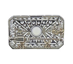 Diamond Moonstone Rectangular Brooch Pendant