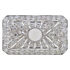 Pendentif broche rectangulaire en diamant et pierre de lune