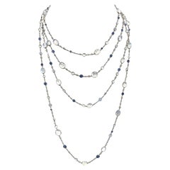 Diamond Moonstone Sapphire and Platinum Very Long Opera Chain Necklace