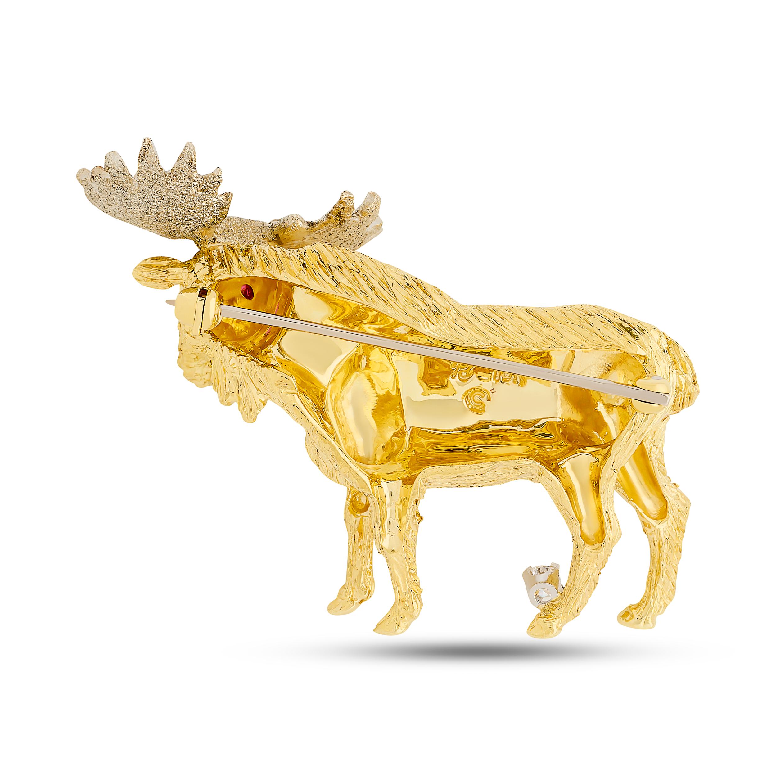 Diamant, Elch Pin in 18 Karat Gelbgold (Rundschliff) im Angebot