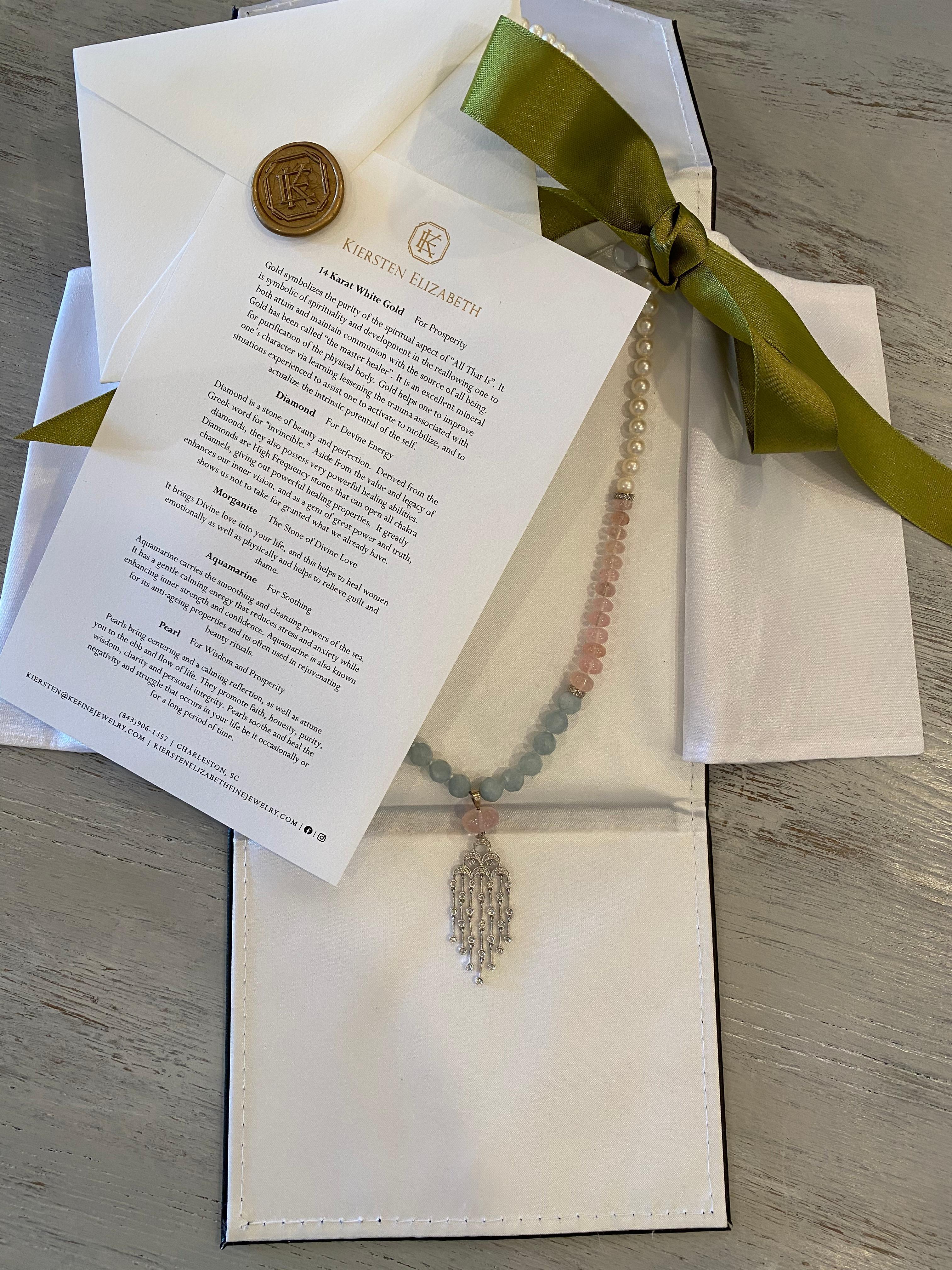 Perle Collier de méditation / de prière en diamant, morganite, aigue-marine et perle fine Mala en vente