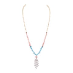 Diamond, Morganite, Aquamarine, Pearl Fine Mala / Meditation / Prayer Necklace