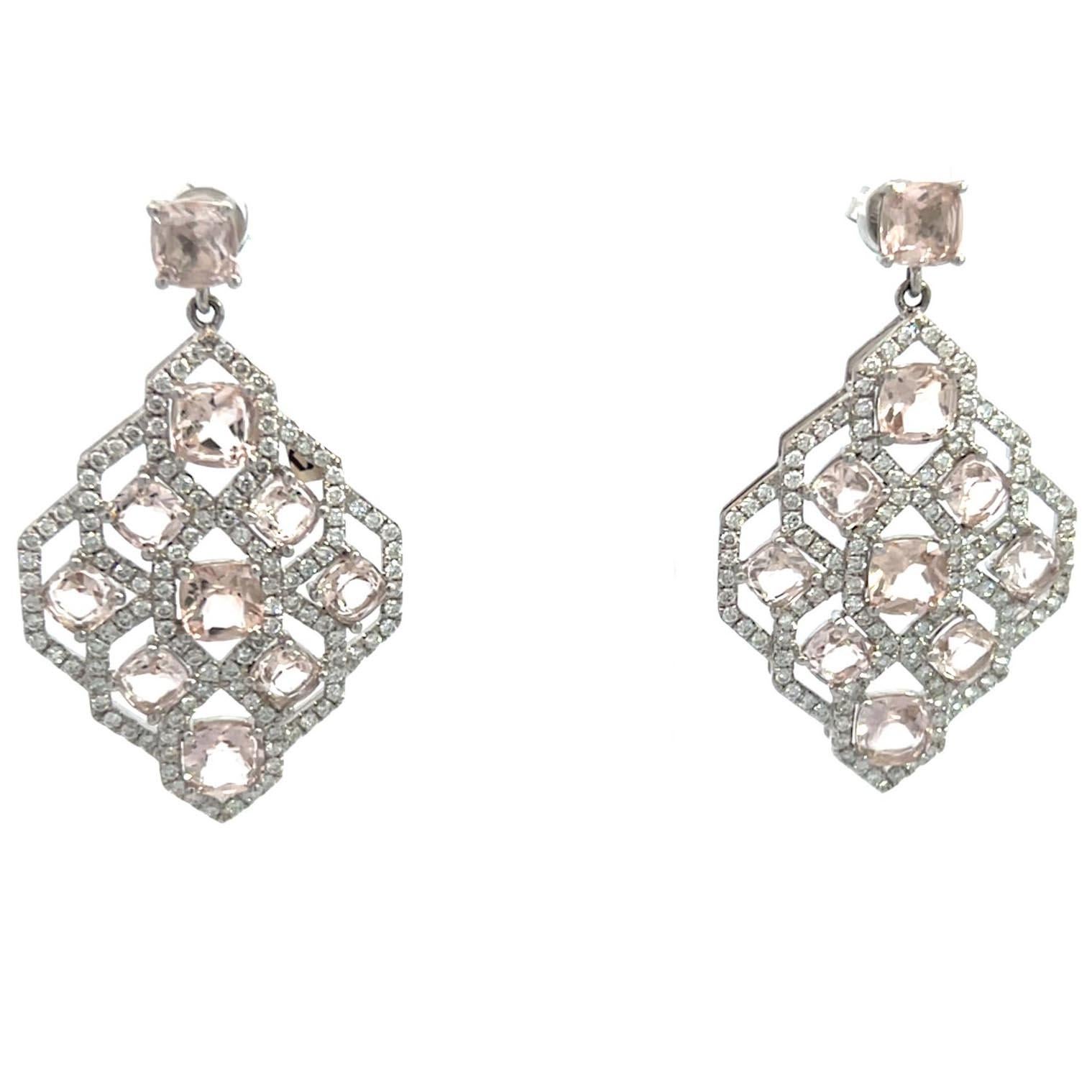 Women's Diamond Morganite Dangle Earrings For Sale
