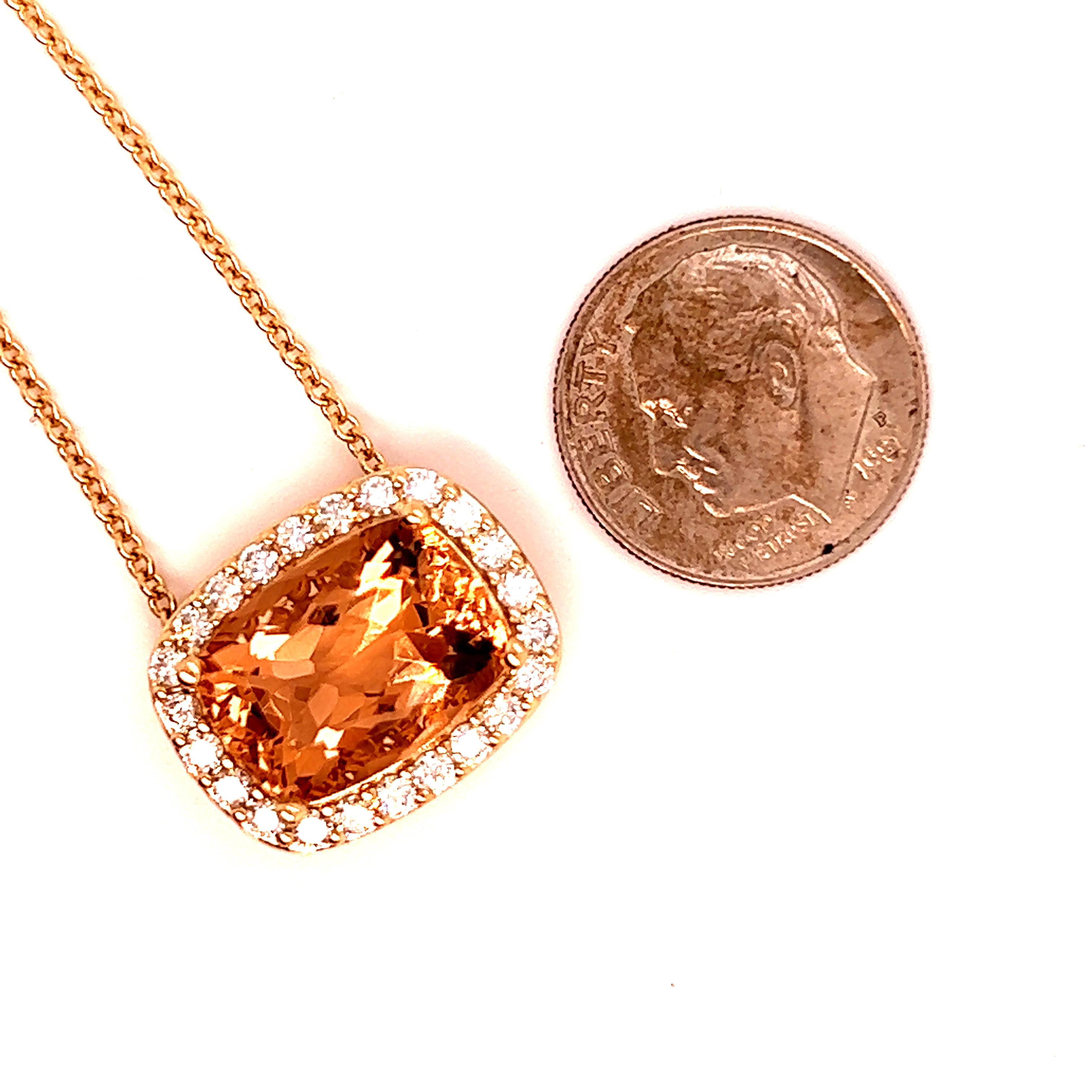 Women's Diamond Morganite Pendant Necklace 14k Gold 7.35 TCW Certified For Sale