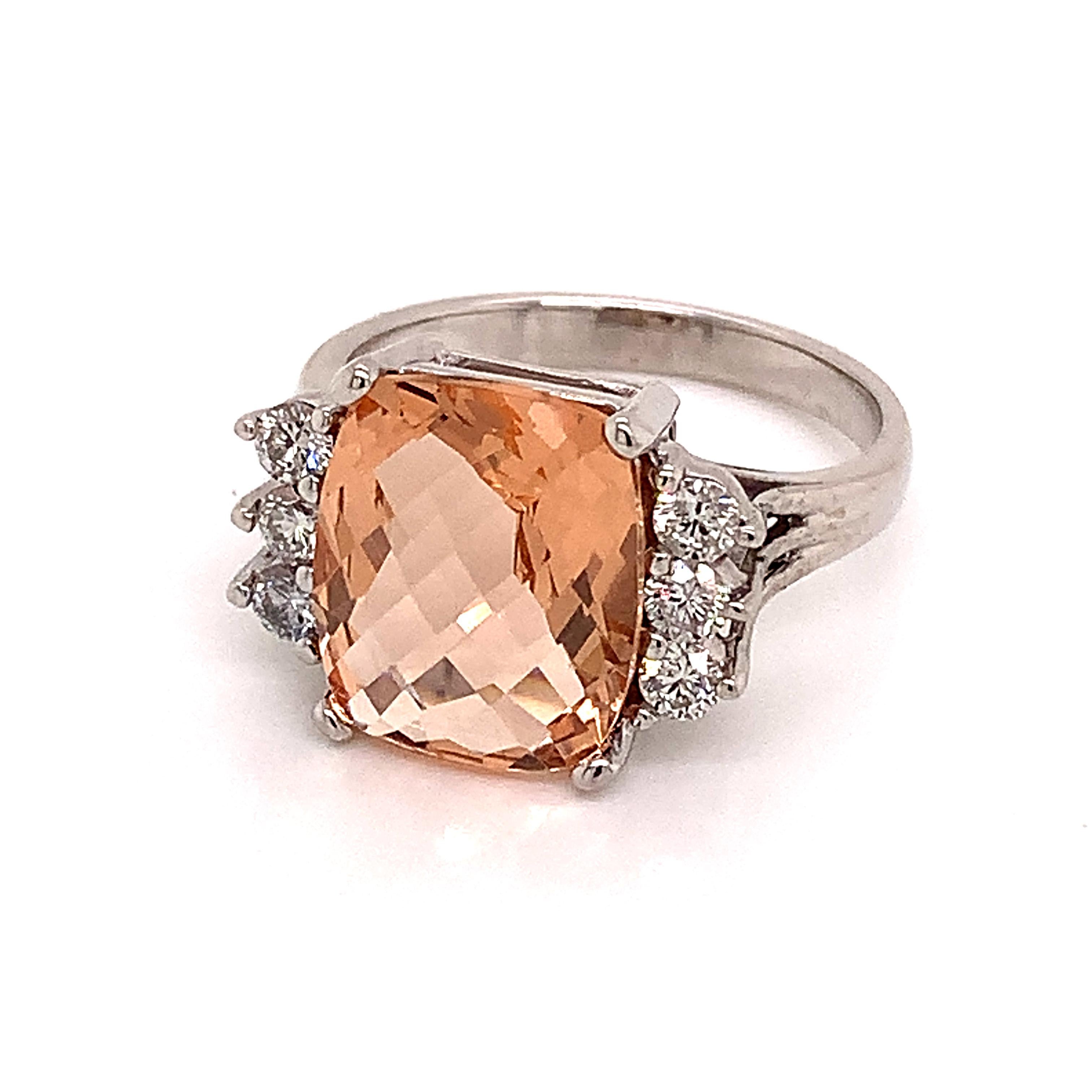 Diamond Morganite Ring 14k Gold 5.60 TCW Certified In New Condition For Sale In Brooklyn, NY