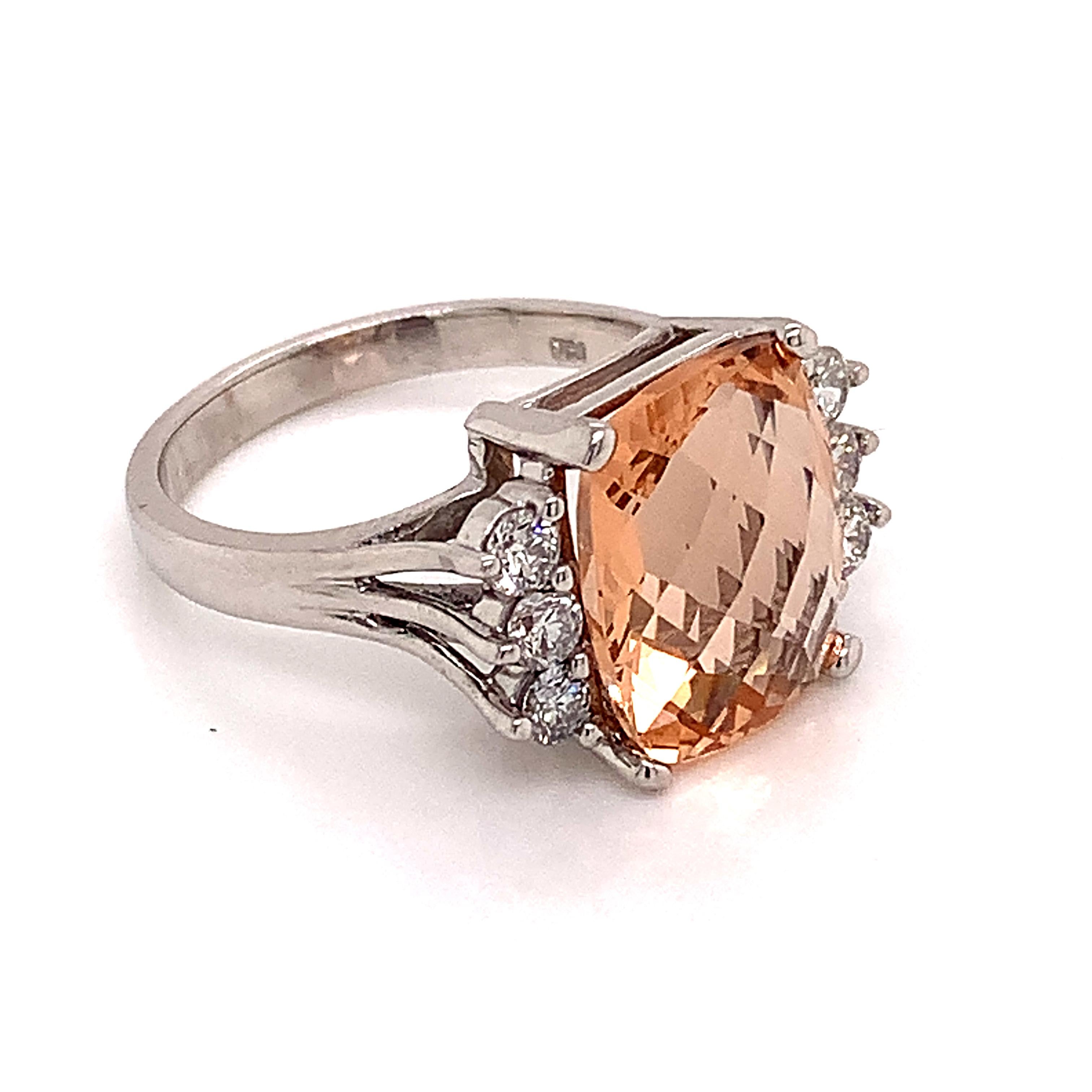Diamond Morganite Ring 14k Gold 5.60 TCW Certified For Sale 4