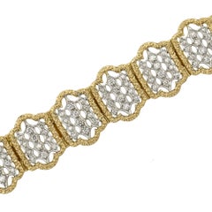 Diamond Moroccan Style Motif 14K White Yellow Two Tone Gold Bracelet
