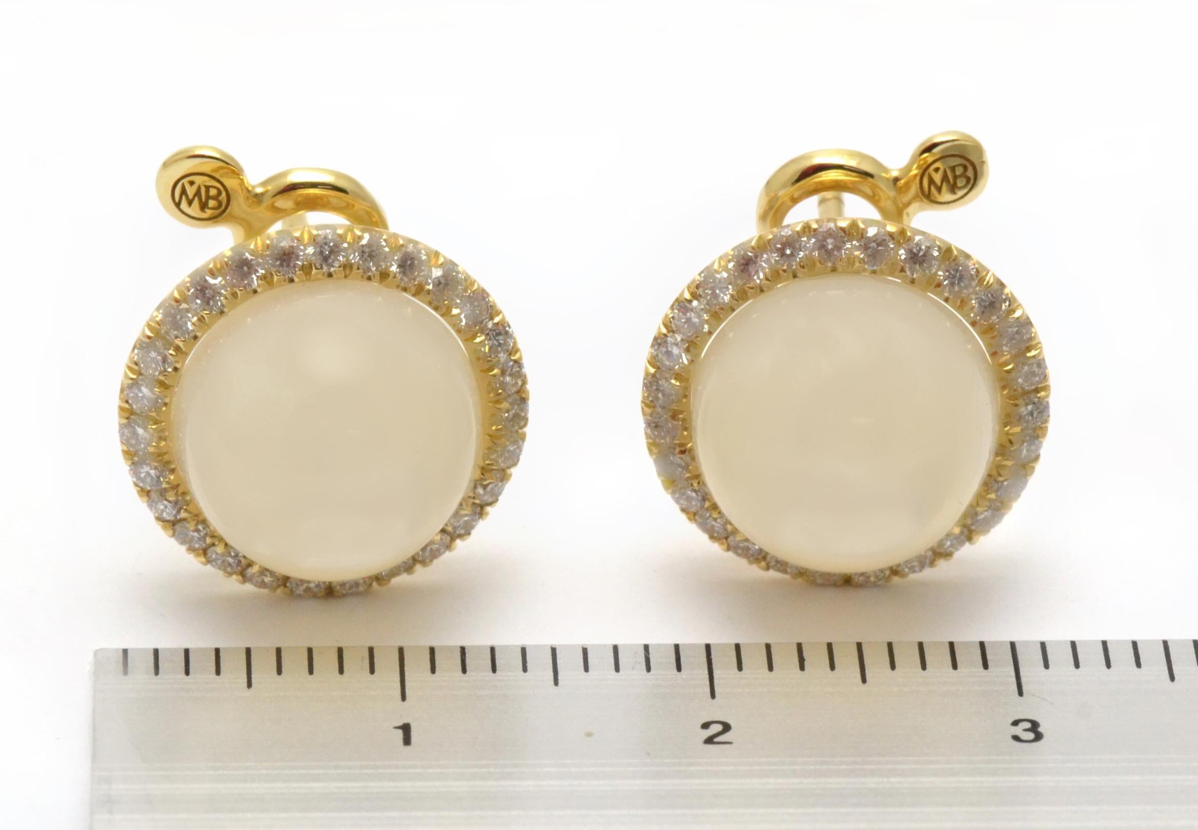Diamond Mother of Pearl 18 KT Yellow Gold Clip Earrings In New Condition For Sale In Valenza , IT