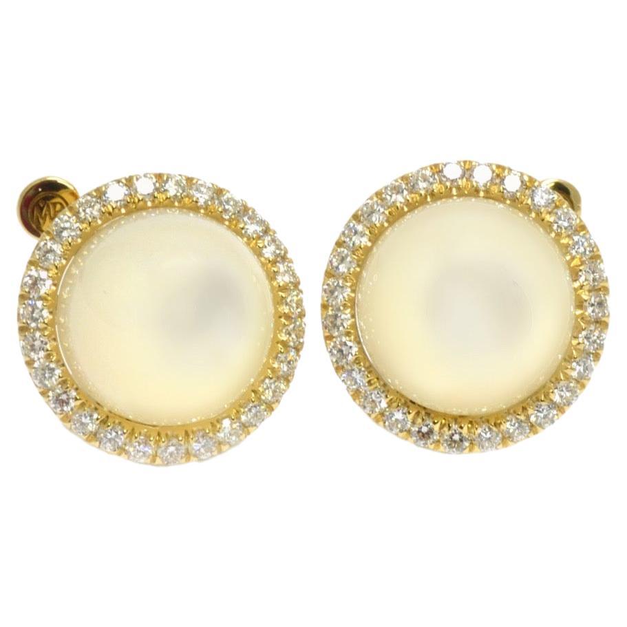 Diamond Mother of Pearl 18 KT Yellow Gold Clip Earrings For Sale