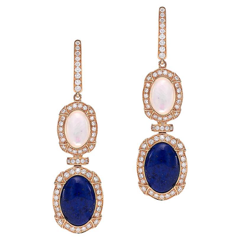 Diamond Mother of Pearl and Lapis Lazuli Earrings