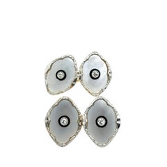 Diamond & Mother of Pearl Cufflinks Set In 14ct Yellow Gold