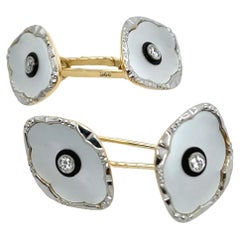 Diamond & Mother of Pearl Cufflinks Set In 14ct Yellow Gold