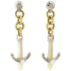 Retro Diamond White Stones Rose Gold Anchor Earrings
