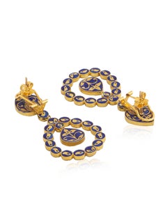 Diamond Mughal Earring with Blue Enamel Handcrafted in 18K Gold