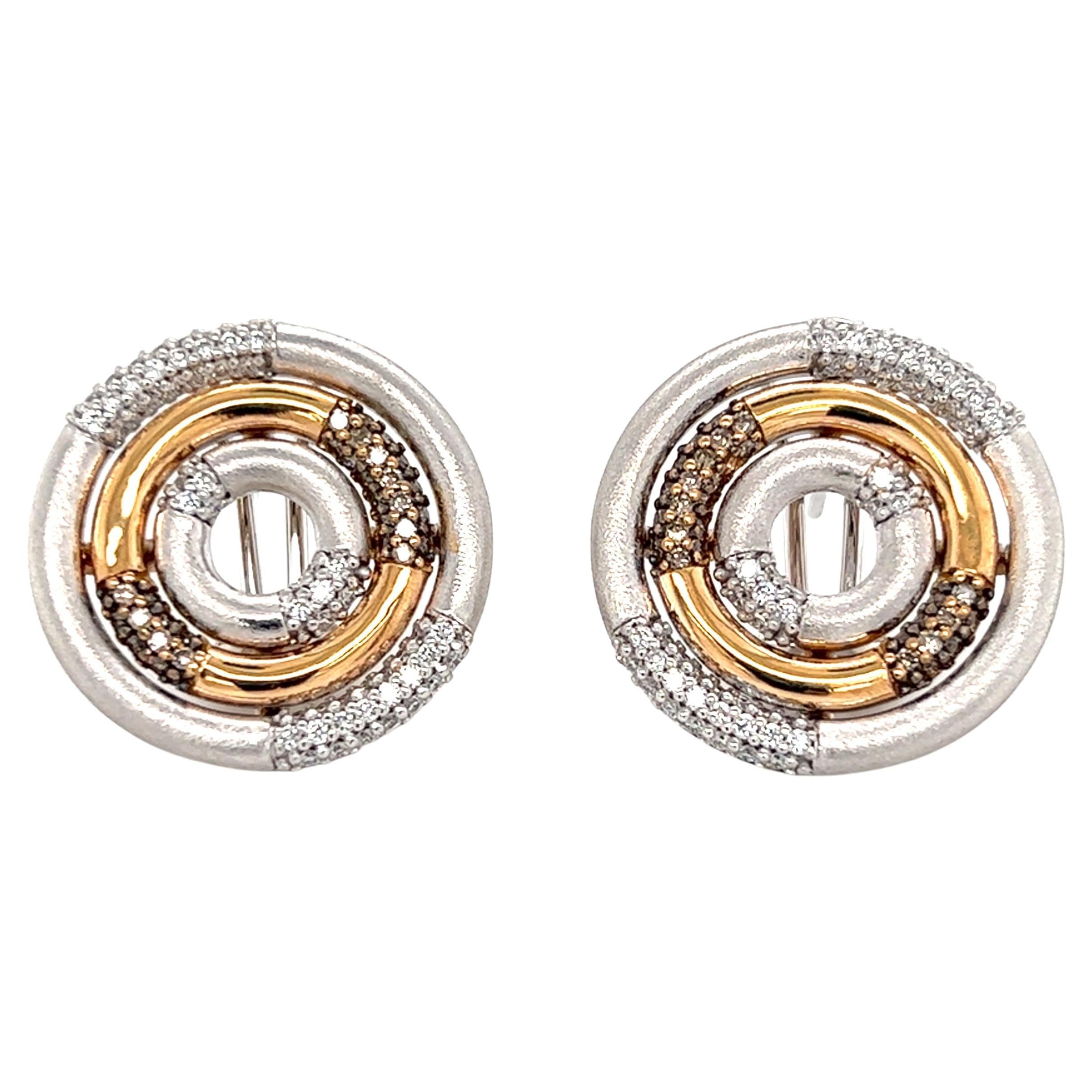 Salavetti Boucles d'oreilles multi-rangs en or rose et blanc 18 carats avec diamants en vente