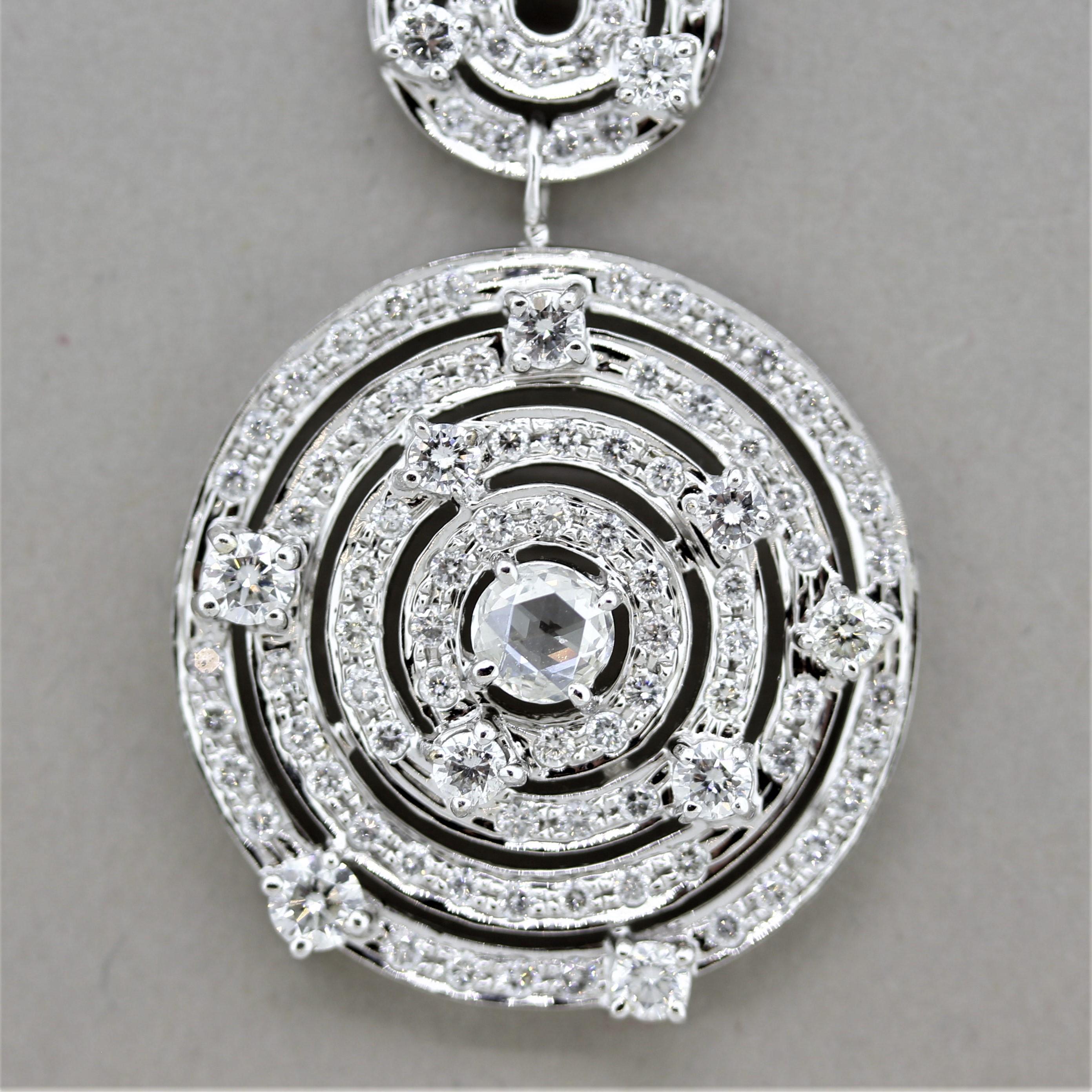Round Cut Diamond Multi-Circle Gold Drop Necklace For Sale