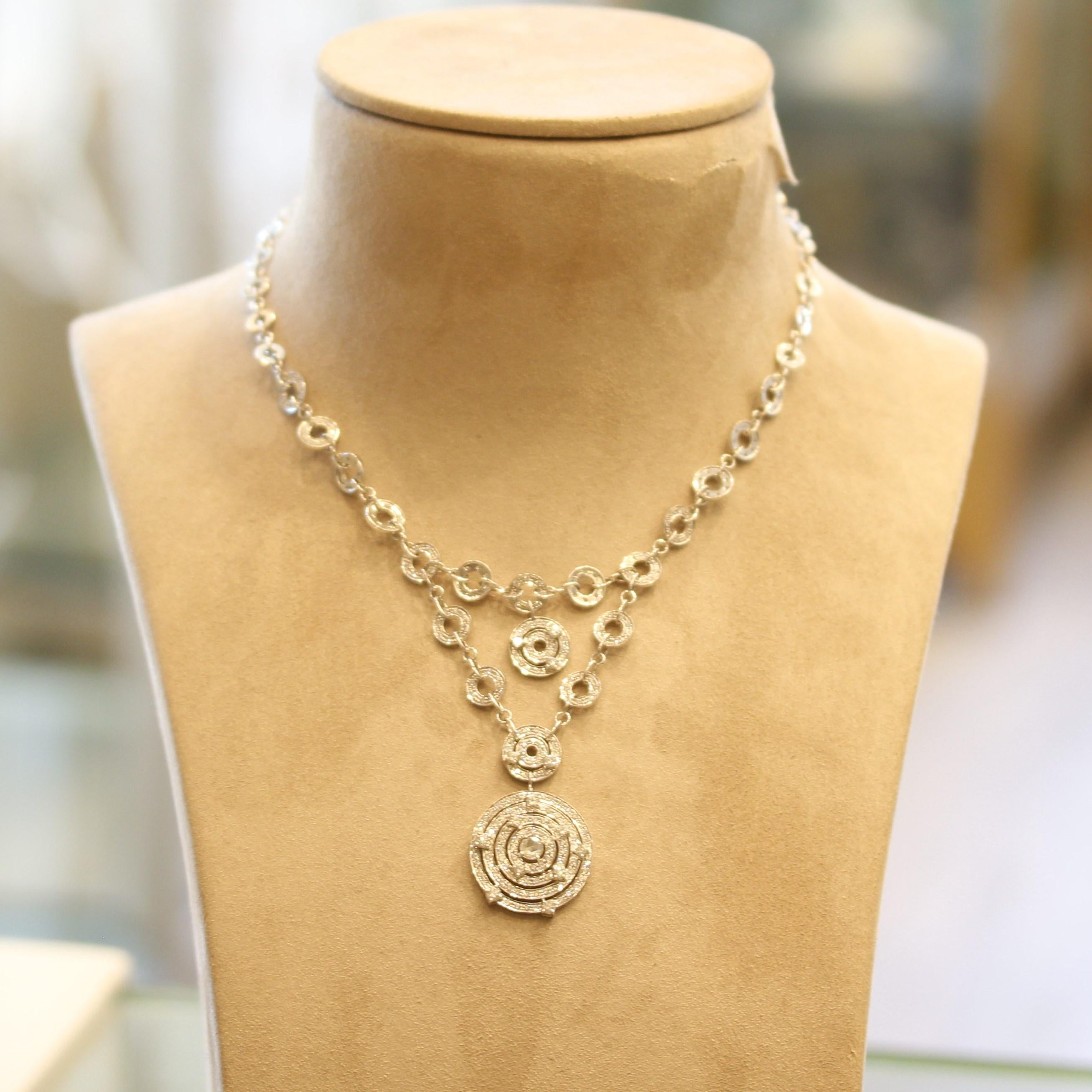 Diamond Multi-Circle Gold Drop Necklace For Sale 1