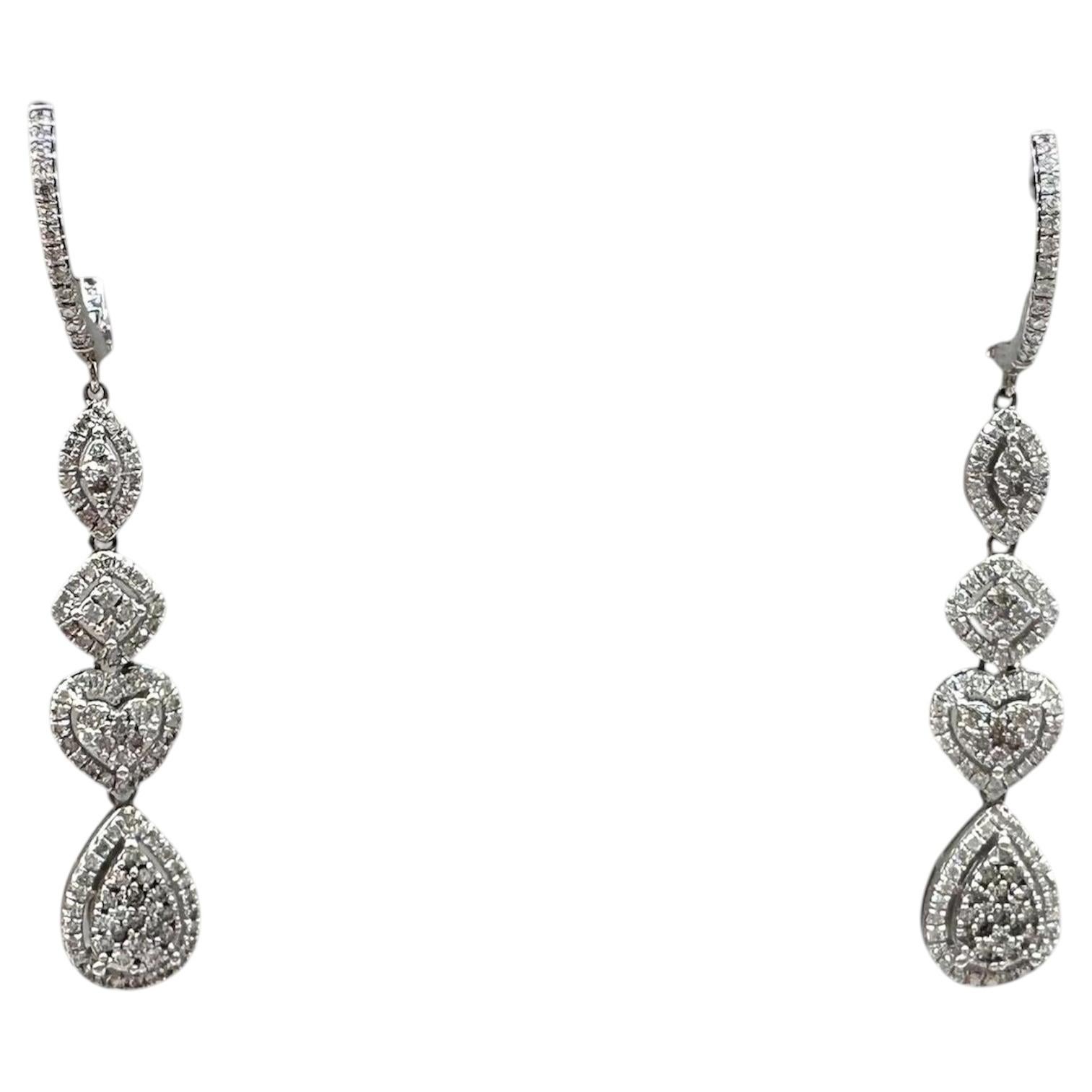 Diamond Multi Cluster Drop Earrings 10K White Gold 1.20ctw New